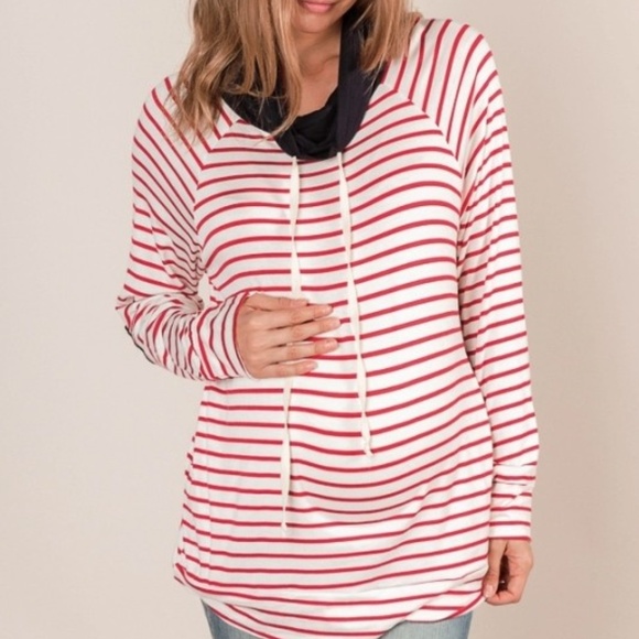 Elbow Patch Stripe Knit Top - Red & Cream - Picture 2 of 3